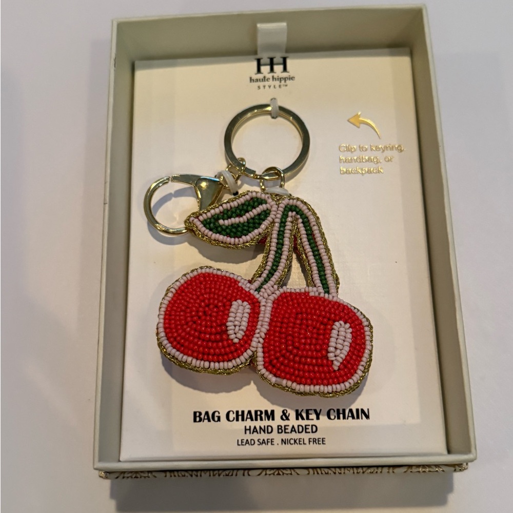 NIB beaded Cherry keychain/ bag charm